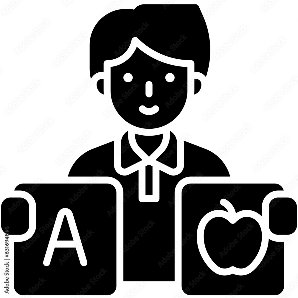 Male teacher holding alphabet flash card icon, An avatar that is related to education Male teacher holding alphabet flash card icon, An avatar that is related to education
