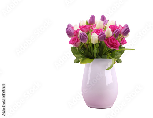 beautiful tulip rose flower pot isolated on a transparent background.