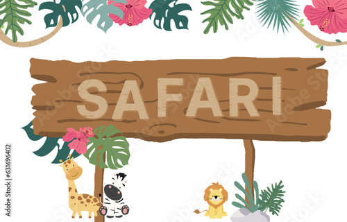 Wood frame collection of safari background set.Editable vector illustration for birthday invitation,postcard and sticker