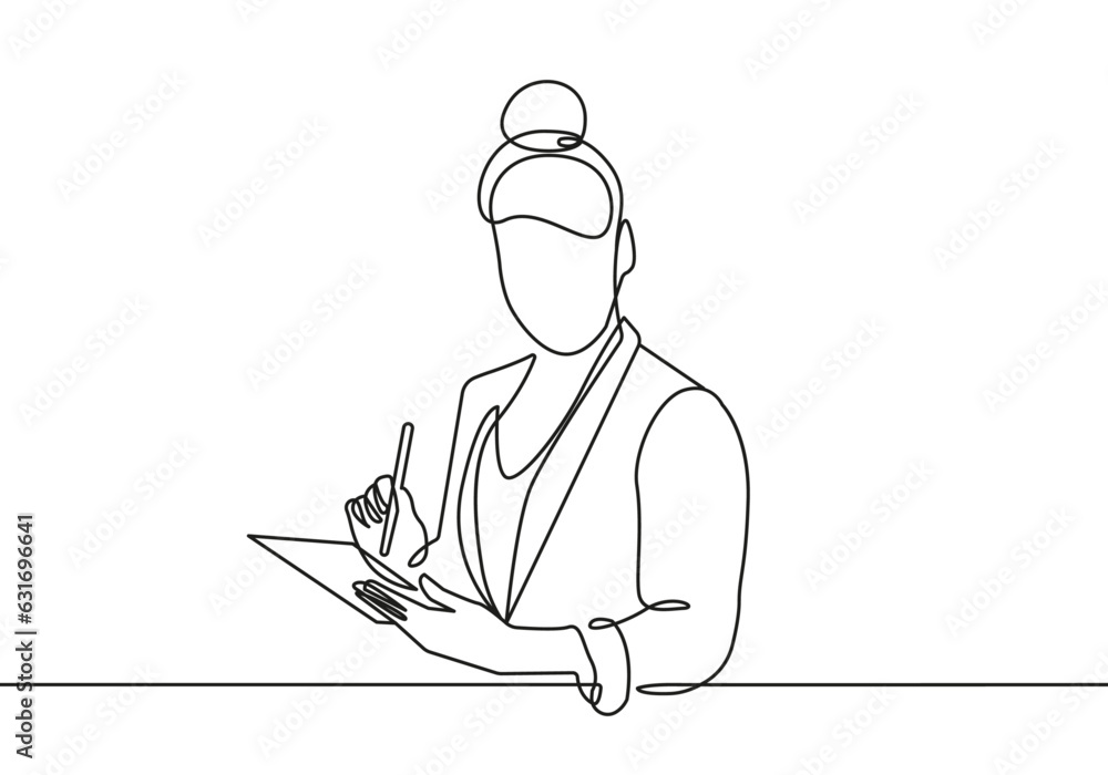 Continuous One Line Drawing of Businesswoman. Woman in Office One Line Illustration. Businesswoman Abstract Minimalist Contour Drawing. Vector EPS 10 