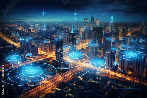 Smart city concept, Utilizing digital infrastructure to create efficient and sustainable solutions for transportation, energy, waste management, communication, other servicee by using data analytics