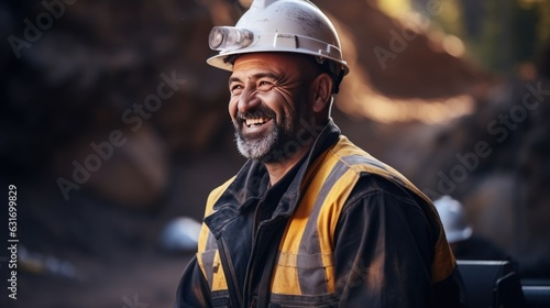 smile of Engineer man Technician Workers on mining district.