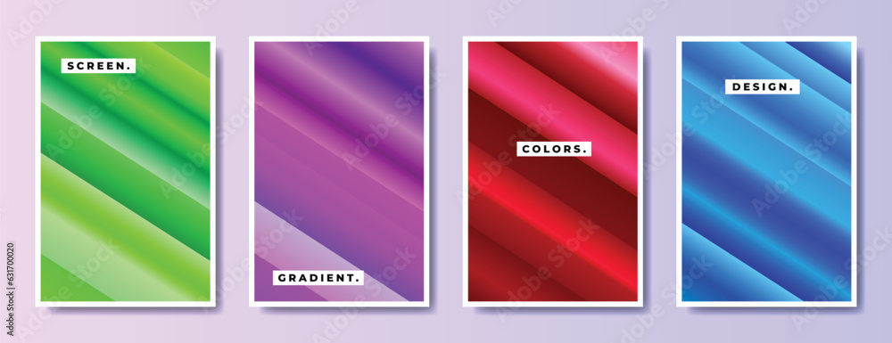 Colorful diagonal gradient background template copy space set. Vertical color gradation stripes backdrop design for poster, banner, leaflet, cover, or magazine.