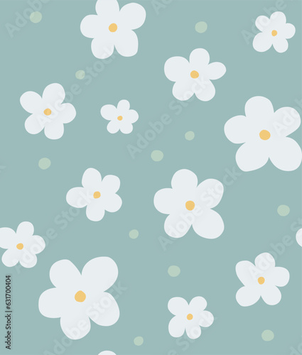 Vector seamless pattern with simple flowers. Decorative light color background in doodle style