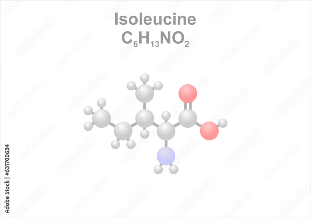 Isoleucine. Simplified scheme of the molecule. Essential amino acid.