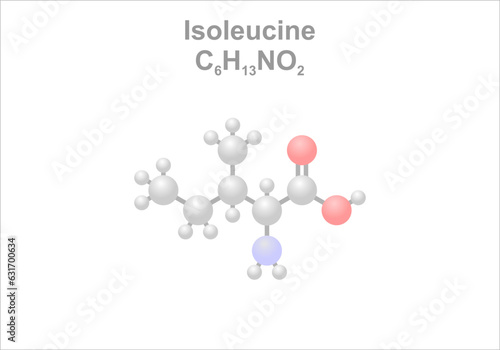 Isoleucine. Simplified scheme of the molecule. Essential amino acid.
