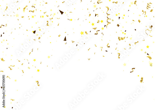 golden color confetti isolated on transparent background. Falling serpentine. Realistic bright serpentine. Flying holiday tinsel. Anniversary decorative elements. vector
