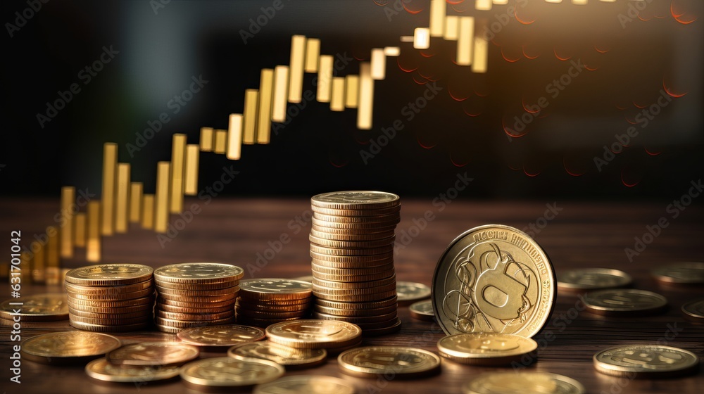 Financial economic crisis. Coins with economic graph chart falling due to covid-19 pandemic, stock market crash generative ai Financial economic crisis. Coins with economic graph chart falling due to covid-19 pandemic, stock market crash generative ai
