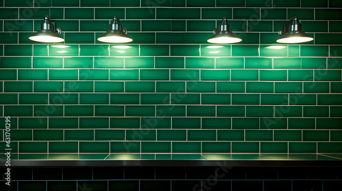 Green ceramic subway tile kitchen wall