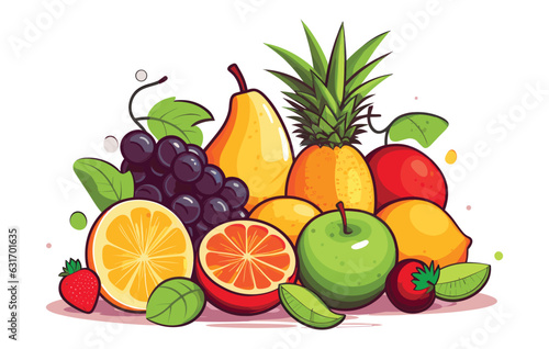 Fototapeta Naklejka Na Ścianę i Meble -  flat illustration of fruits vector, fruits drawn vector icons set , vector fruits 
