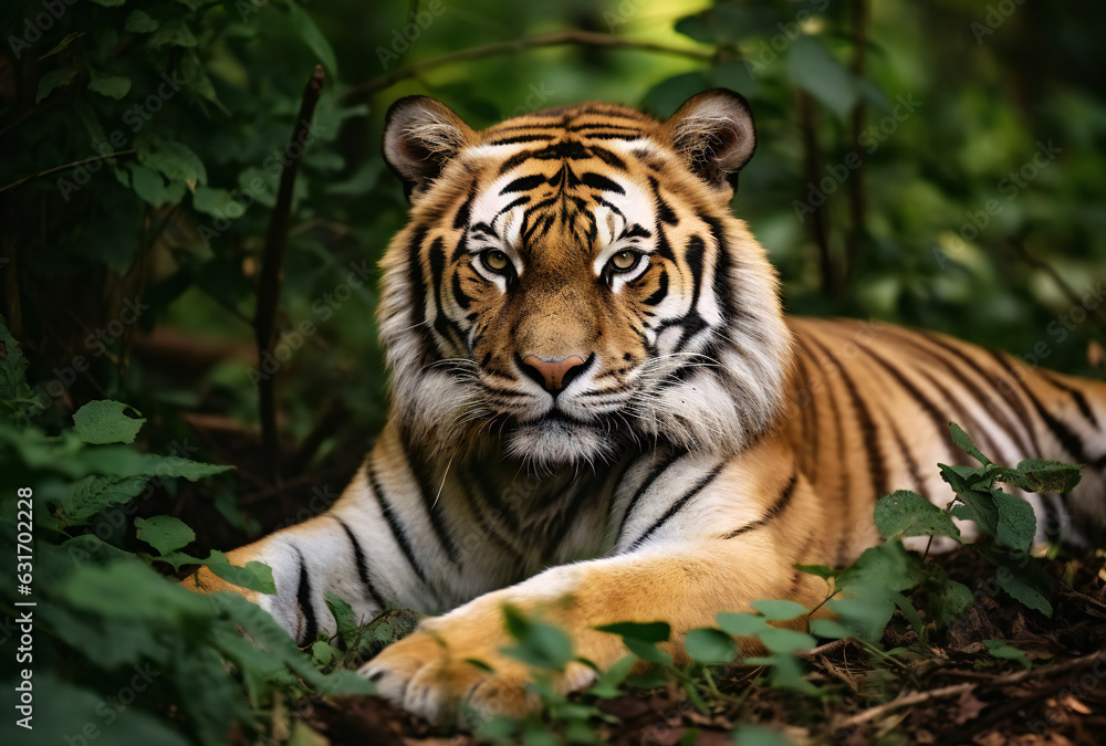 Majestic Bengal Tiger Resting in the Forest