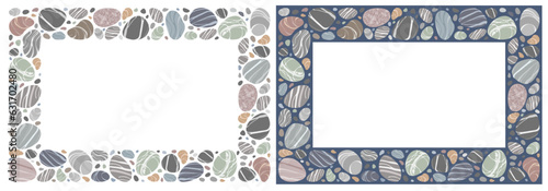 Photography Set of rectangular frame with beach pebbles or sea stones in various shapes