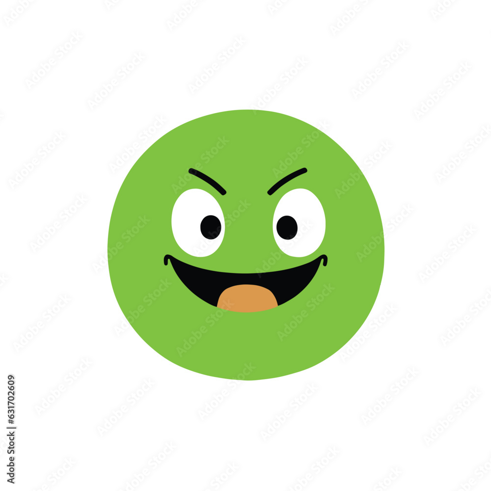 Green emoji face icon or emoticon symbol, ball face, social media emoji for web and mobile app isolated on white background. Vector illustration