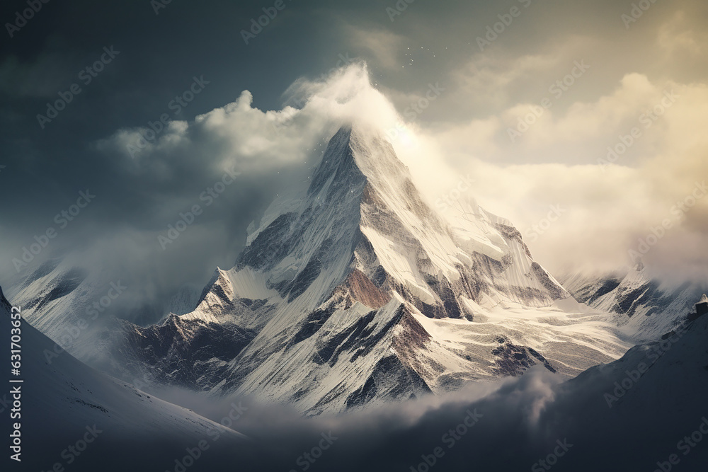 A mountain landscape that represents the peak of a snowy mountain