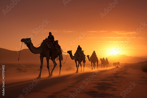 A caravan of camels crossing a desert