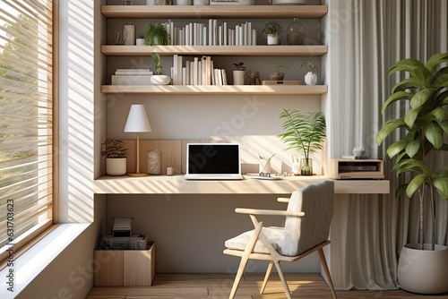home office nook with a sleek desk, ergonomic chair, and ample natural light, fostering a productive and comfortable workspace - Generative AI