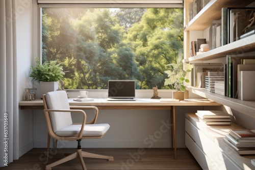 home office nook with a sleek desk, ergonomic chair, and ample natural light, fostering a productive and comfortable workspace - Generative AI