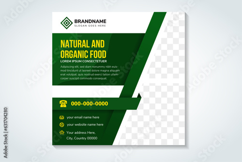 natural food and Fresh organic vegetable for social media post template. square layout with space for photo collage. combination green and yellow element on white background.