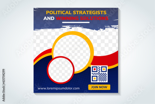 political strategists and winning solutions Social Media Post and square flyer and poster design template. space for photo collage. transparency brush on headline. dot circle pattern.