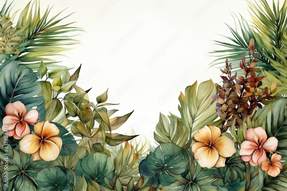 Fototapeta premium Watercolor leaves with empty space on white background, Generated with AIvector graphic ,