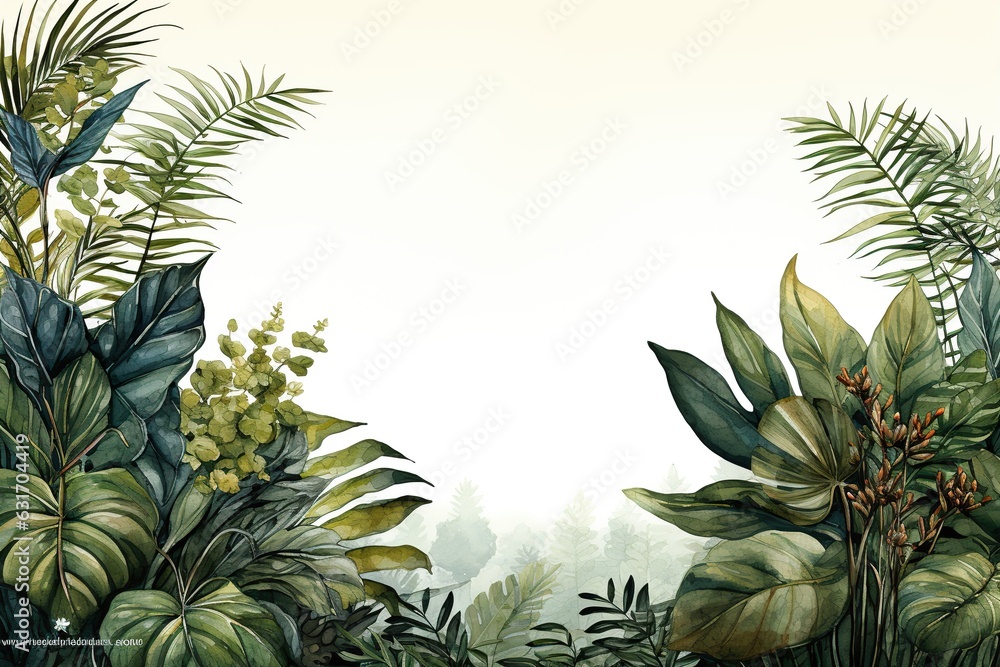 Fototapeta premium Watercolor leaves vector graphic with empty space on white background, Generated with AI