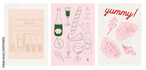 Collection of Retro Kitchen wall art. Food Poster template. Interior posters set. Inspiration posters. Editable vector illustration.
