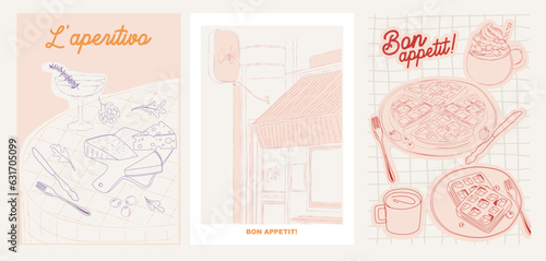 Collection of Retro Kitchen wall art. Food Poster template. Interior posters set. Inspiration posters. Editable vector illustration.