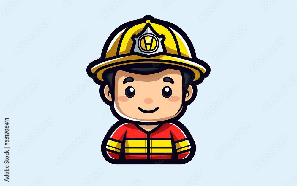 Illustration of a happy cartoon fireman icon on white background Illustration of a happy cartoon fireman icon on white background