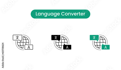 Black vector outline icon of Language translation, language converter, language translator, auto-translation  on transparent background