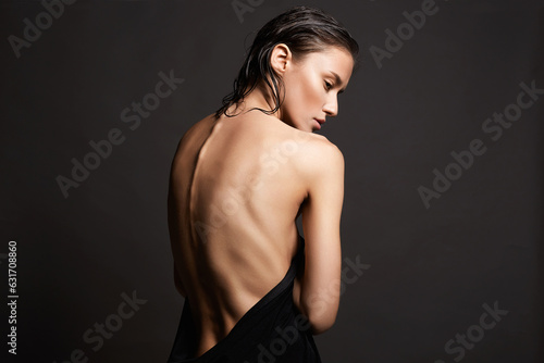 Naked Female back. young wet woman. Beautiful sexy Girl with wet Hair © eugenepartyzan