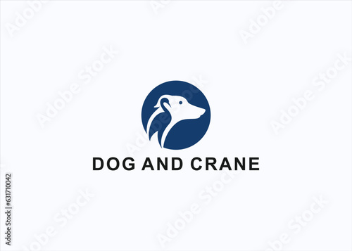 Dog with stork logo design vector silhouette illustration