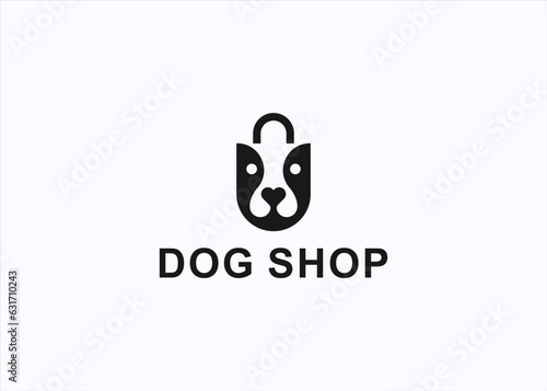 shopping dog logo design vector silhouette illustration