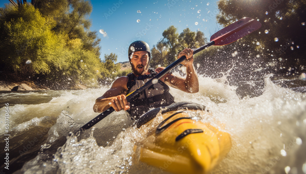 Fototapeta premium A man canoeing, symbolizing the spirit of adventure