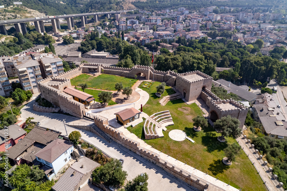 Hereke Castle in Hereke. Kocaeli, Turkey. Hereke is a town in Kocaeli City. Aerial view with drone.