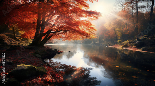 Autumn in the park. Gorgeous autumn scenery. AI