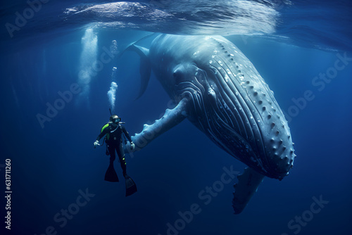 big whale in the blue ocean, underwater world