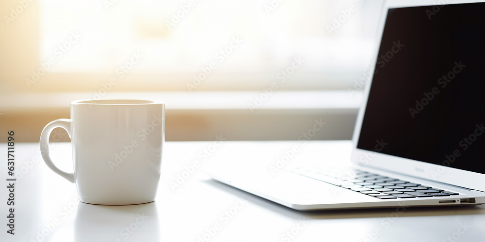 laptop computer on an office desk with plants and coffee mug laptop computer on an office desk with plants and coffee mug