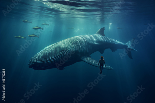 big whale in the blue ocean, underwater world