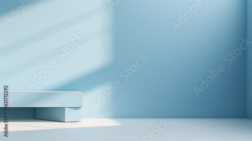  light blue color soft and minimal background mockup for product presentation. room with shadows from different angles
