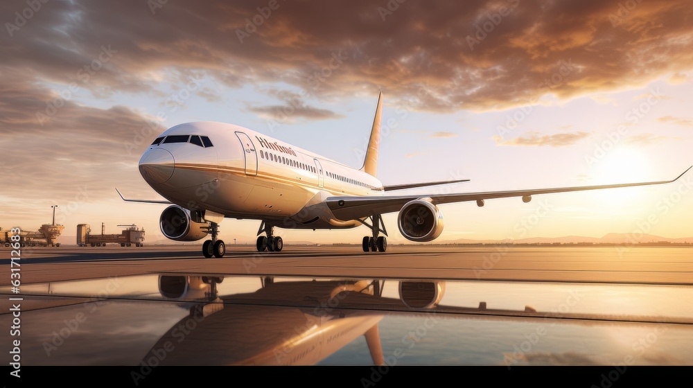 Naklejka premium Passenger plane stands on the runway visualization AI