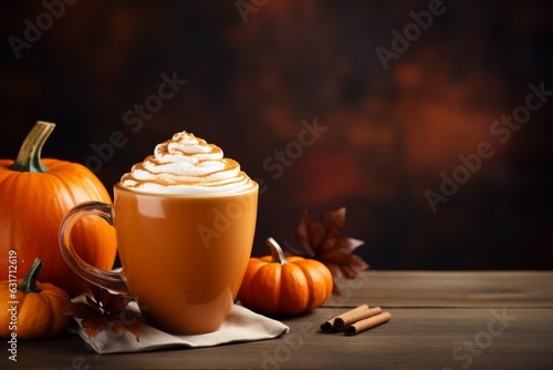Halloween pumpik spicy latte in a cup. AI generated