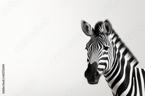 Zebra on white background  minimalistic  copy space. AI generated