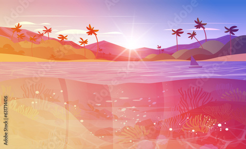 sea or ocean marine fauna with fish and coral reef underwater recreational activity summer vacation concept