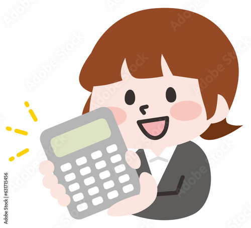 電卓を持つ会社員の女性