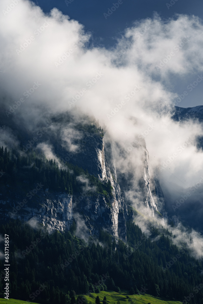 Flimserstein emerging from the fog in the morning light Flimserstein emerging from the fog in the morning light