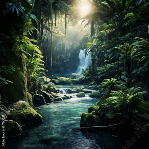 green nature river waterfall jungle paradise © Young
