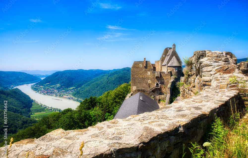 The Famous Castle Ruins of Aggstein on a Cliff above the River Danube in Wachau, Austria