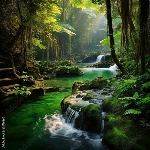 green nature river waterfall jungle paradise
