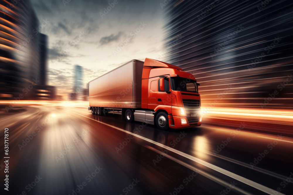 A rushing modern high-speed truck on a blurred background