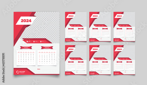 Minimalist designed creative wall calendar template for 2024 with abstract shape and accurate date format
